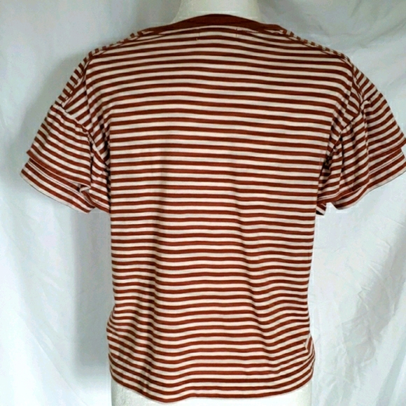 MADEWELL Striped Ruffle Sleeve T-shirt Top XS - Picture 6 of 7